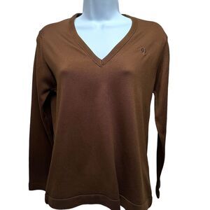 Vintage Givenchy V Neck Top Women's 36/SM Brown Ponte Knit Shirt Classic Jumper